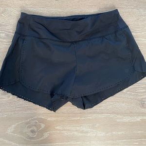 Athleta black shorts with perforated design around hem and built in underwear